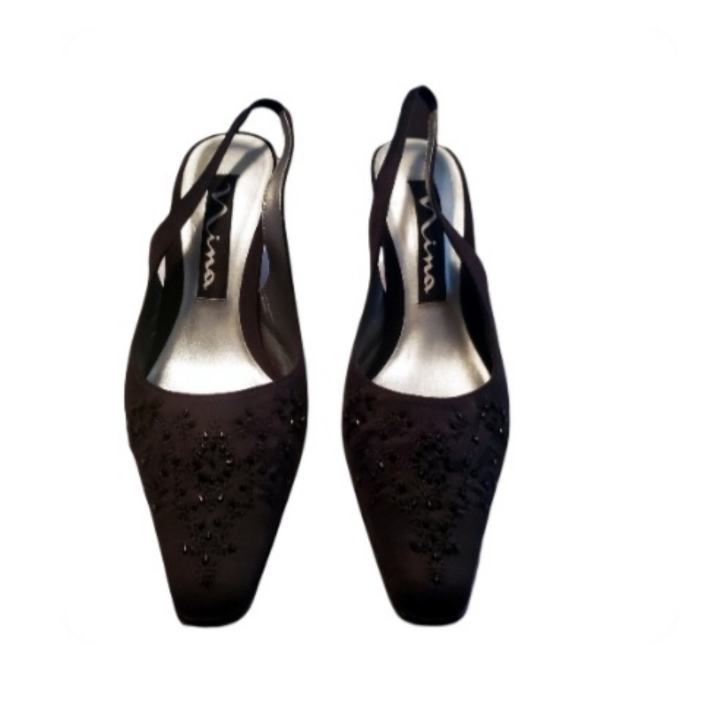 Nina Fabric Embellished Slingback pointed toe Heels 7M